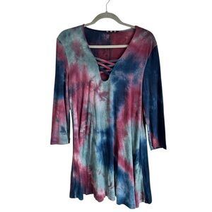 Coin 1804 Tie-Dye V-Neck Women's Tunic Mini sz L